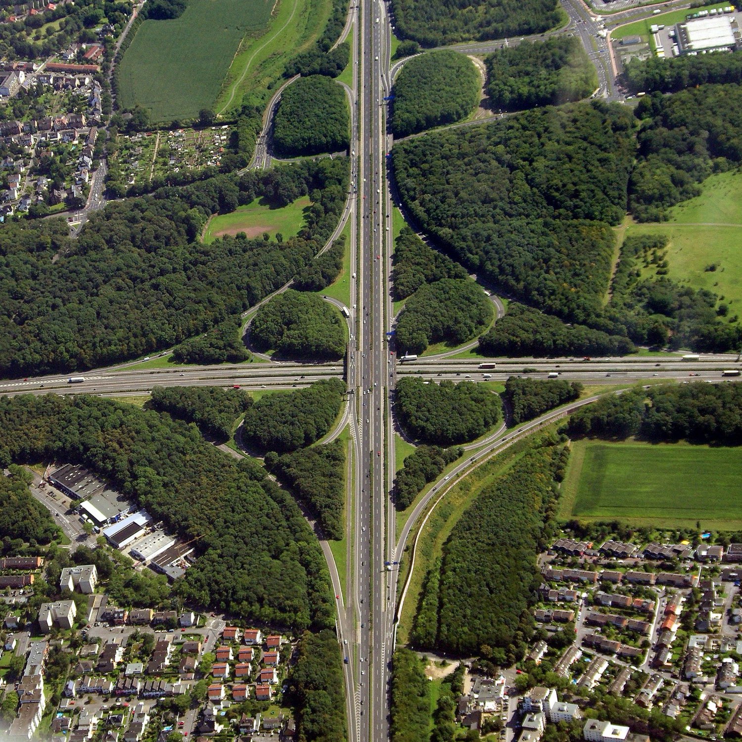 Aerial view of a multi-level motorway interchange